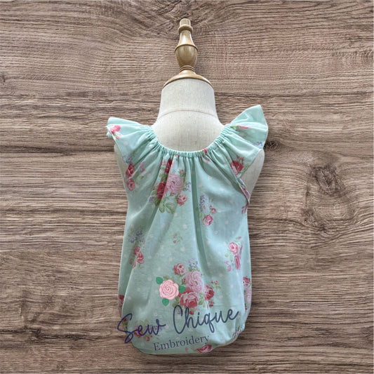 Girls Floral Ruffled Bubble Romper
