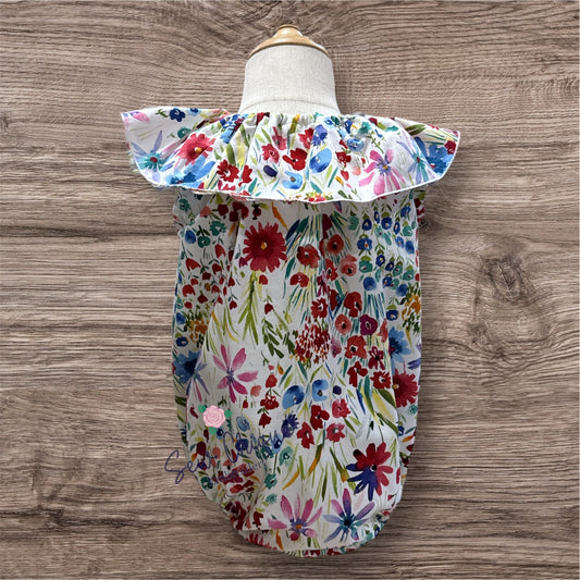 Sweet Bubble Romper with Ruffled Collar.